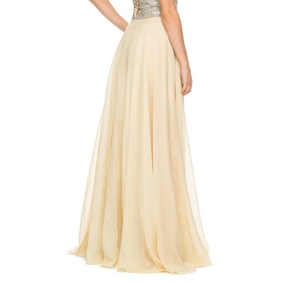 NEW LONG SLEEVELESS A-LINE STRAPLESS DRESS EMBROIDERED WITH RHINESTONES NX 8147 - Picture 8 of 8